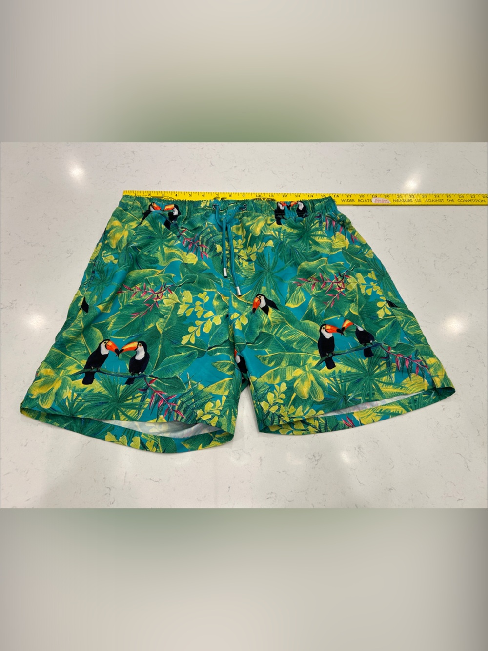 Franks Toucan Men's Tropical Toucan Swim Trunks in Teal Green